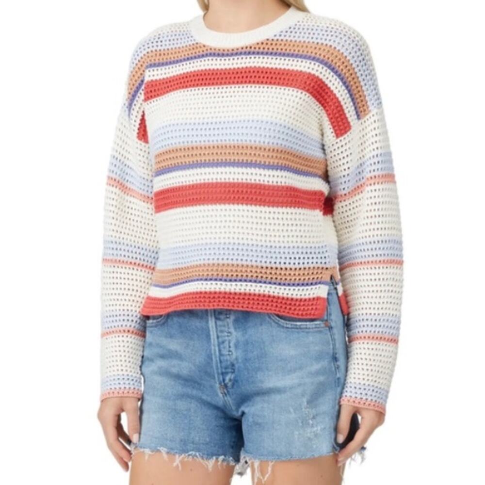 Joie Diza Cropped Striped Cotton Crewneck Sweater Size Small